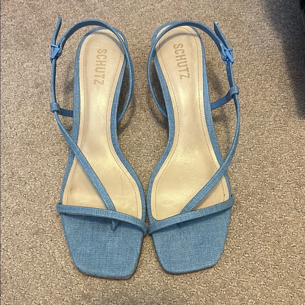 SCHUTZ Blue Minimalist Sandals with Adjustable Straps